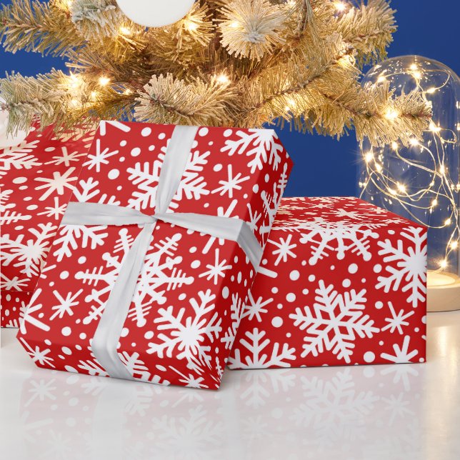 White Snowflakes on Red Wrapping Paper (Holidays)