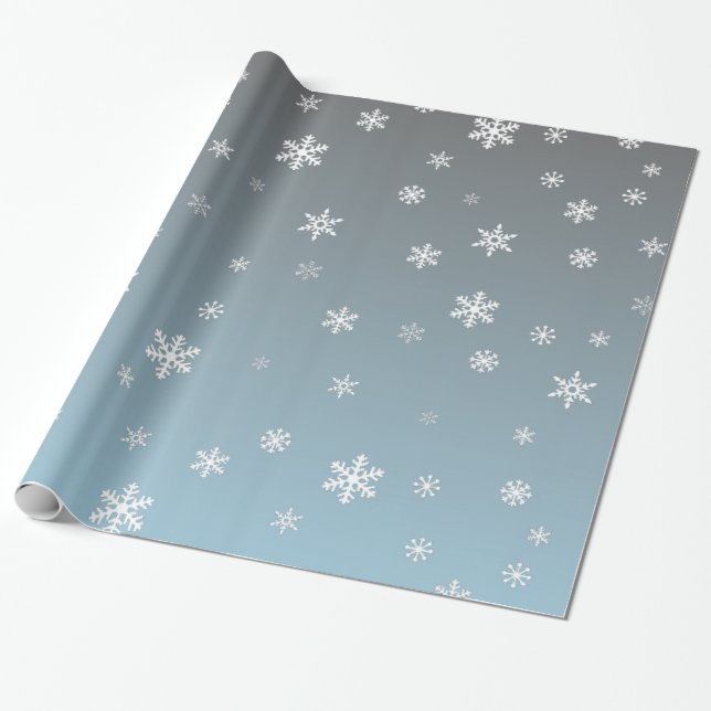 White Snowflakes on Silver Blue Wrapping Paper (Unrolled)