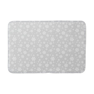 White Snowflakes on Silver Winter Pattern Bath Mat