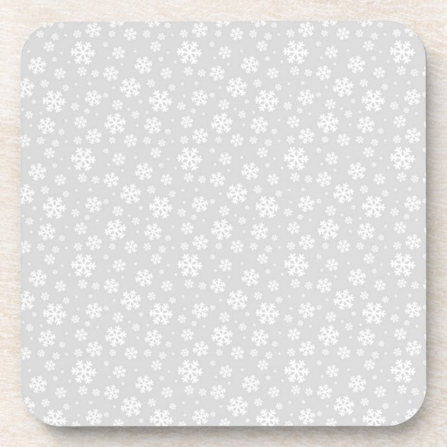 White Snowflakes on Silver Winter Pattern Coaster (Front)