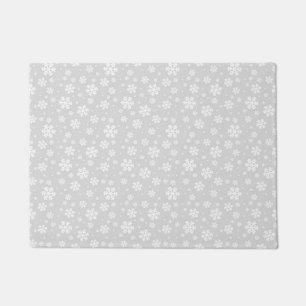 White Snowflakes on Silver Winter Pattern Doormat