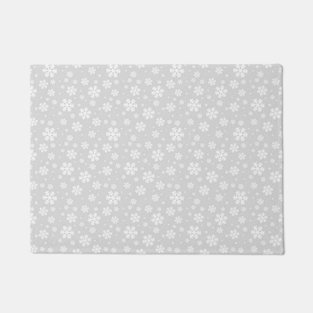 White Snowflakes on Silver Winter Pattern Doormat (Front)