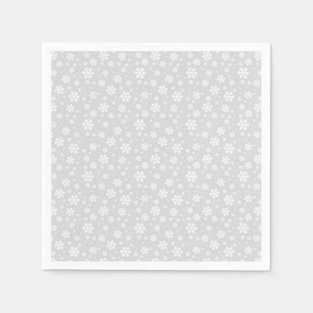 White Snowflakes on Silver Winter Pattern Napkin (Front)
