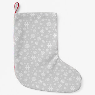 White Snowflakes on Silver Winter Pattern Small Christmas Stocking