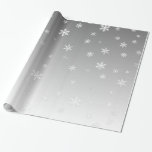 White Snowflakes on Silver Wrapping Paper<br><div class="desc">Fun and festive wrapping paper features white snowflakes on a silvery grey gradient background.</div>