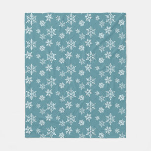 White Snowflakes on Teal Fleece Blanket