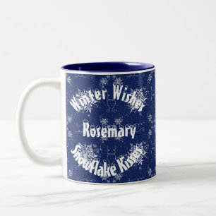 White Snowflakes on Traditional Blue Two-Tone Coffee Mug