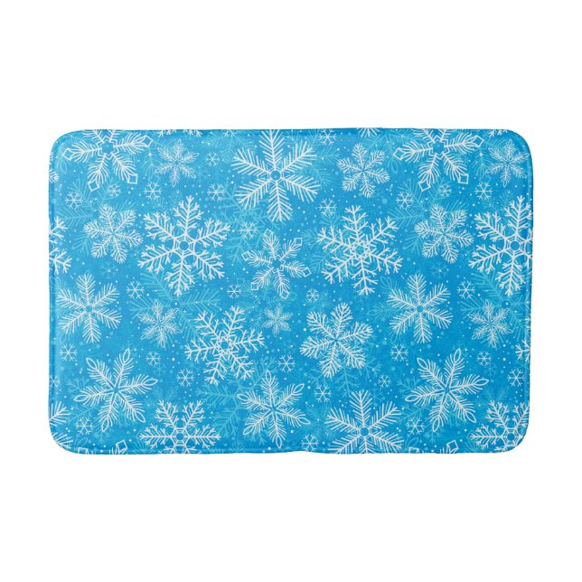 White snowflakes pattern bath mat (Front)