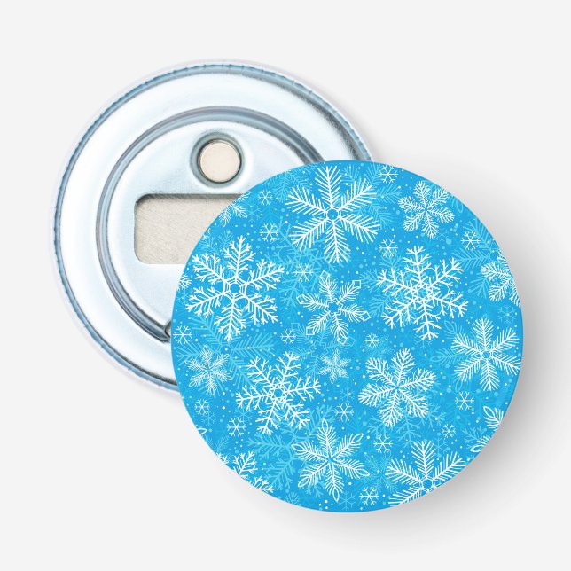 White snowflakes pattern bottle opener (Front)