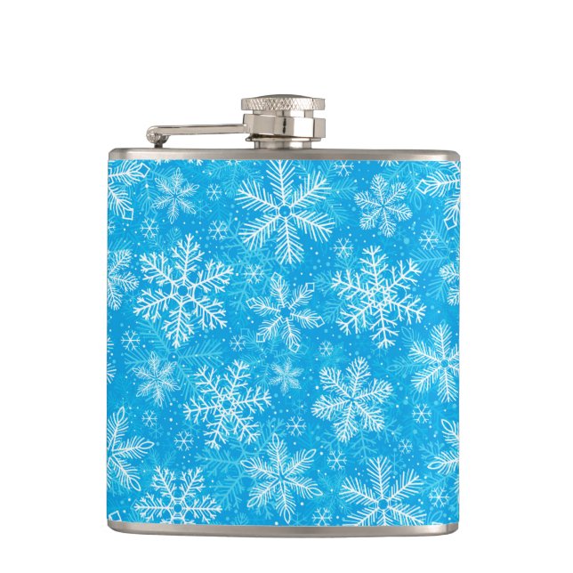 White snowflakes pattern hip flask (Front)