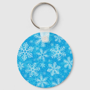 White snowflakes pattern key ring