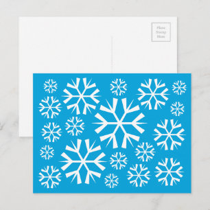 White Snowflakes Pattern on a Blue Background Postcard