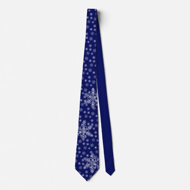 White Snowflakes Pattern on Dark Blue Neck Tie (Front)
