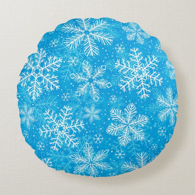 White snowflakes pattern round cushion (Front)