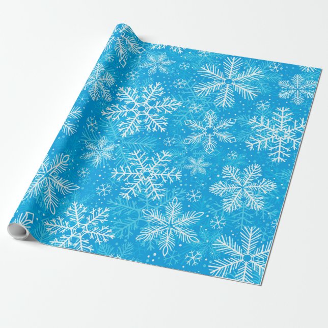 White snowflakes pattern wrapping paper (Unrolled)