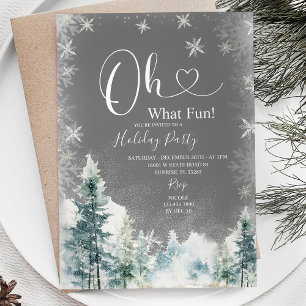White Snowflakes & Pine Trees Holiday Party Invitation