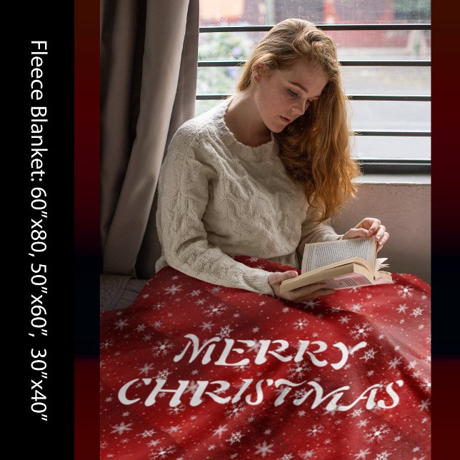 White Snowflakes Red Background Fleece Blanket (White Snowflakes Red Background Fleece Blanket)