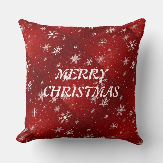White Snowflakes Red Background Throw Pillow (Front)