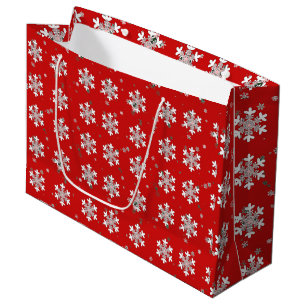 White Snowflakes Red Large Gift Bag