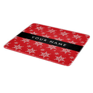 White Snowflakes, Red, Your name, Personalise Cutting Board