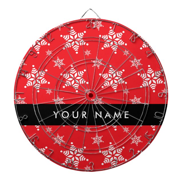 White Snowflakes, Red, Your name, Personalise Dartboard (Front)
