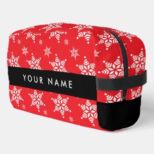White Snowflakes, Red, Your name, Personalise Dopp Kit