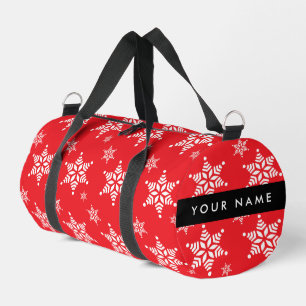 White Snowflakes, Red, Your name, Personalise Duffle Bag