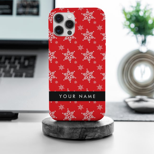 White Snowflakes, Red, Your name, Personalise iPhone Case (Creator Uploaded)