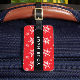 White Snowflakes, Red, Your name, Personalise Luggage Tag