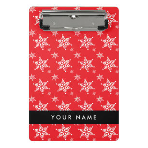 White Snowflakes, Red, Your name, Personalise Mini Clipboard
