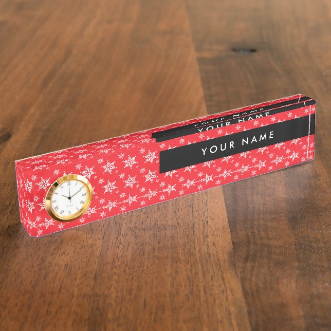 White Snowflakes, Red, Your name, Personalise Nameplate (Side)