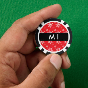 White Snowflakes, Red, Your name, Personalise Poker Chips
