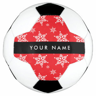 White Snowflakes, Red, Your name, Personalise Soccer Ball
