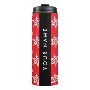 White Snowflakes, Red, Your name, Personalise Thermal Tumbler