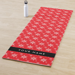 White Snowflakes, Red, Your name, Personalise Yoga Mat