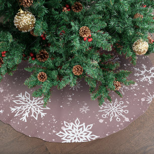 White Snowflakes Rose Pink Brushed Polyester Tree Skirt