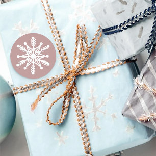 White Snowflakes Rose Pink Classic Round Sticker