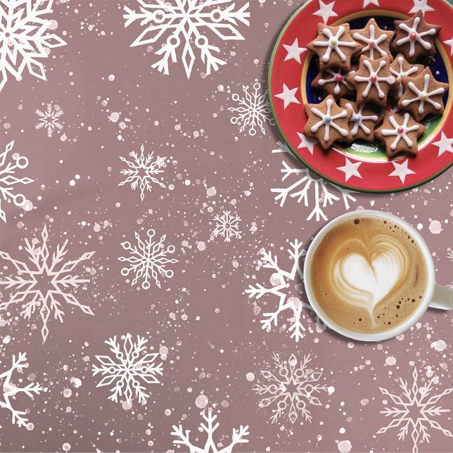 White Snowflakes Rose Pink Tablecloth (Creator Uploaded)