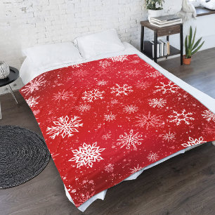 White Snowflakes Ruby Red Fleece Blanket