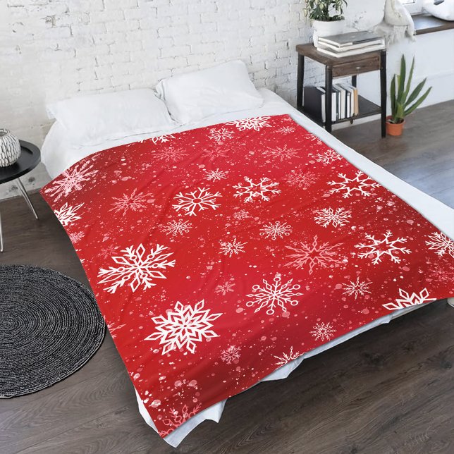 White Snowflakes Ruby Red Fleece Blanket (Creator Uploaded)