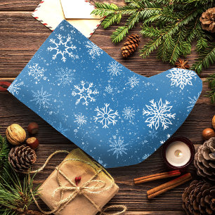 White Snowflakes Sapphire Blue Small Christmas Stocking