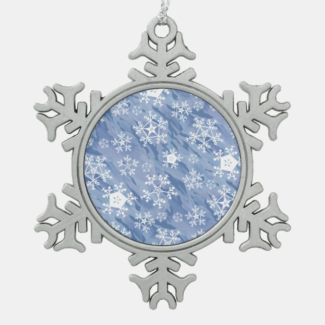White Snowflakes Snowflake Pewter Christmas Ornament (Front)