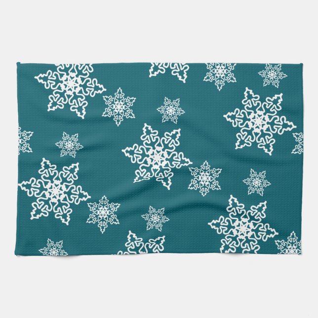 White snowflakes  tea towel (Horizontal)