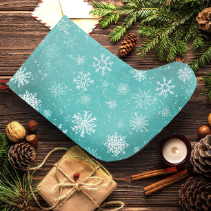 White Snowflakes Teal Large Christmas Stocking