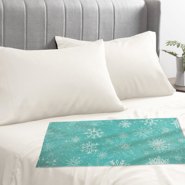 White Snowflakes Teal Pillowcase (Creator Uploaded)