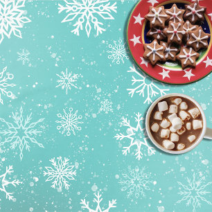 White Snowflakes Teal Tablecloth