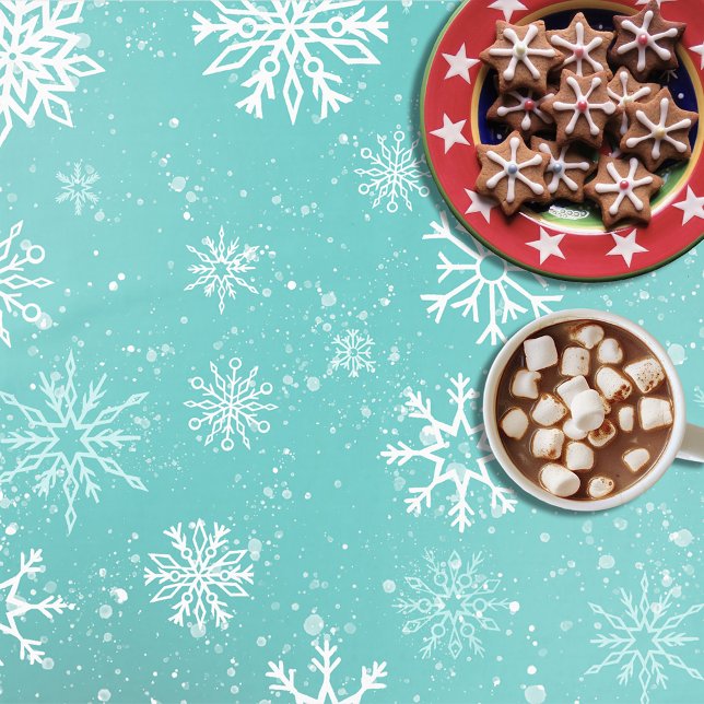 White Snowflakes Teal Tablecloth (Creator Uploaded)