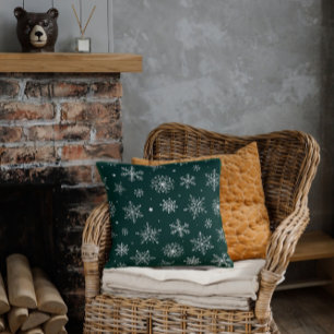 White Snowflakes Winter Holiday Landscape  Cushion