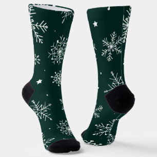 White Snowflakes Winter Holiday Landscape  Socks