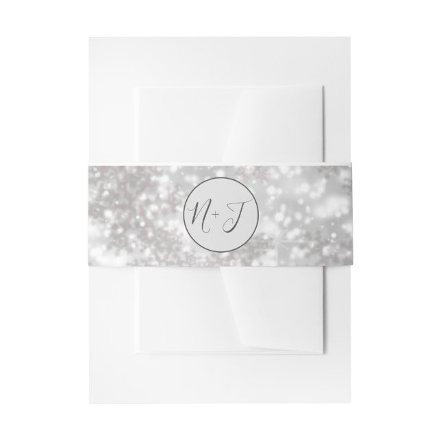 White Snowflakes Winter Wonderland Wedding  Invitation Belly Band (Front Example)